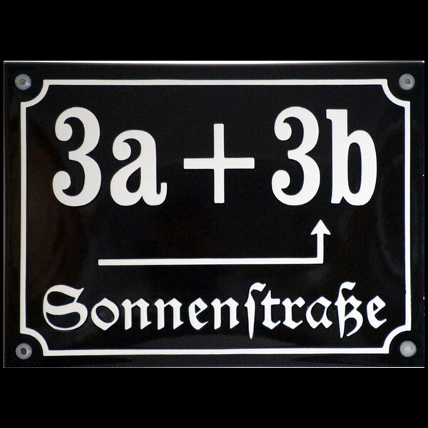 Hausnummer mit Straßenname aus Emaille